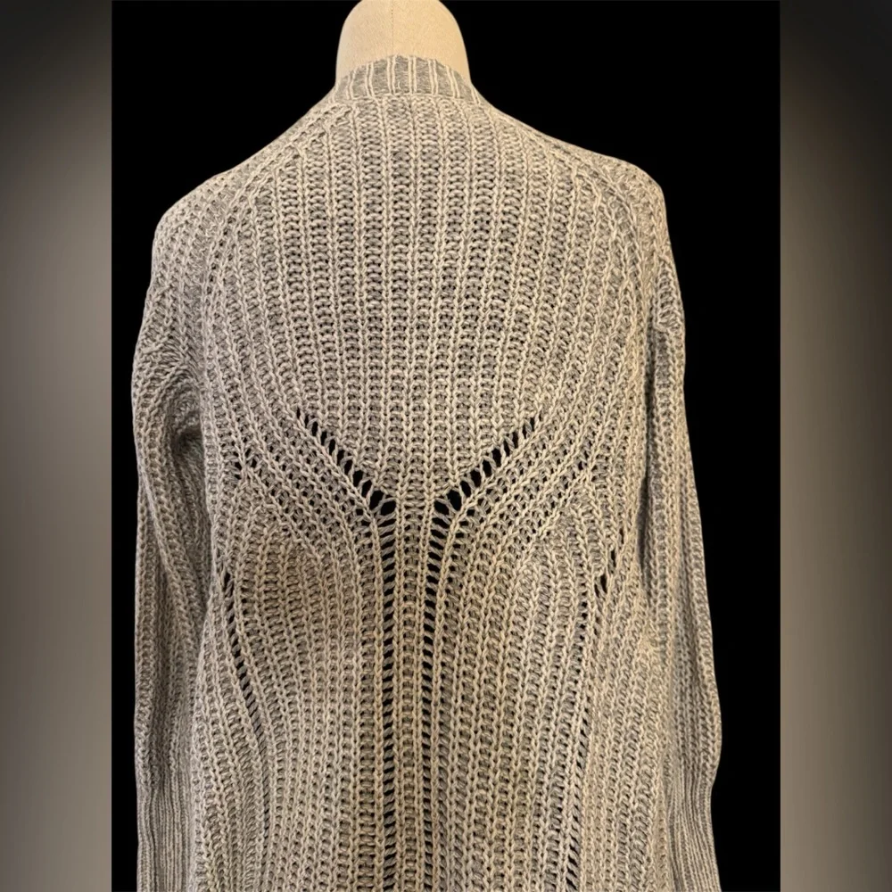 Anthro Moth Grey Open Front Chunky Knit Long Cardigan Cotton/Cashmere Blend SzS - Picture 5 of 15